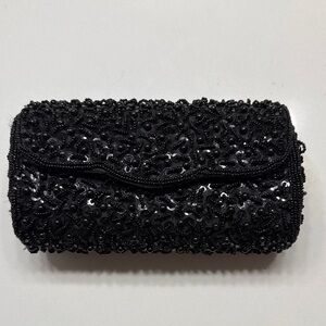 Chic Black Beaded Evening Clutch